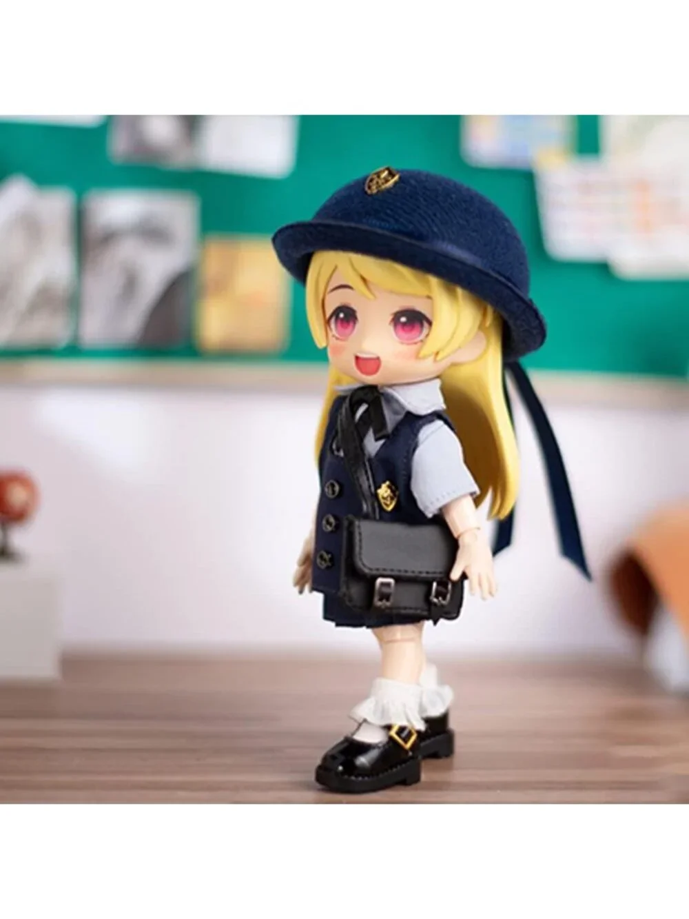 Kindergarten Uniform Set for 1/12 BJD Dolls - Hat, Vest, Shirt, Skirt & Backpack
